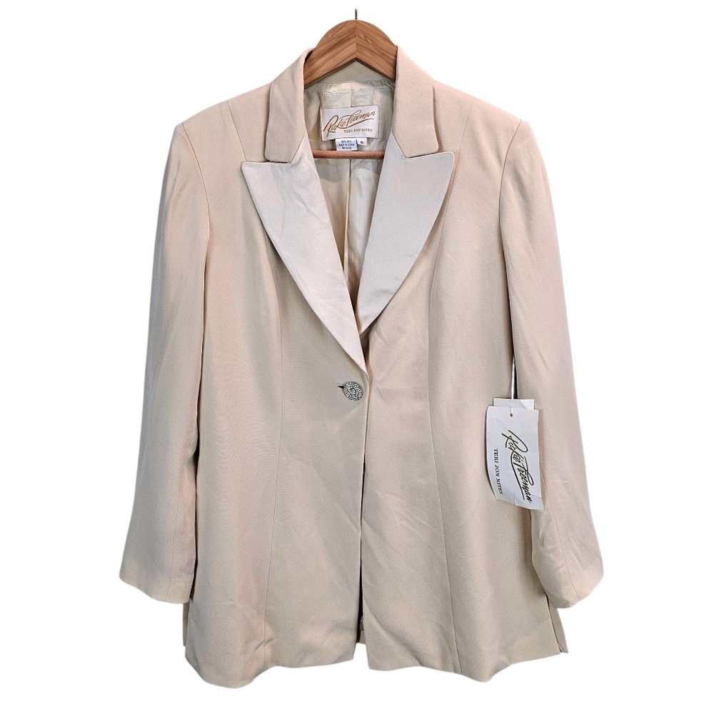 NWT Rickie Freeman Teri Jon 100% Silk Blazer 8 Champagne Vintage Quiet Luxury